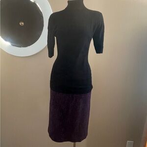 80'sVintage Evan Picone Houndstooth Skirt Black Purple Size 14 ILGWU Made in USA